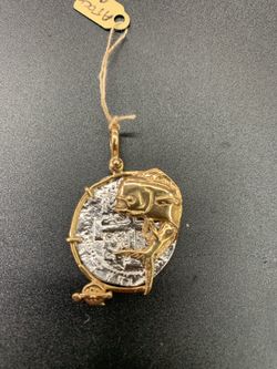 Atocha silver coin pendant Mahi Mahi Gold Bezel