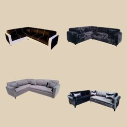 NEW 7X9FT  SECTIONAL COUCHES. BLACK MICROFIBER, LIGHT GREY FABRIC, DAKOTA  BROWN LEATHER AND  WHITE LEATHER  Sofa / More Color Fabric Available  