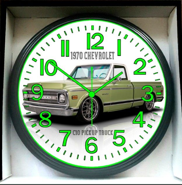 Chevy Short Bed C10 Truck Bagged Garage Shop Glow In The  1970 Chevy Chevrolet C10 Truck Glow In The Dark Wall Clock New! main image 2