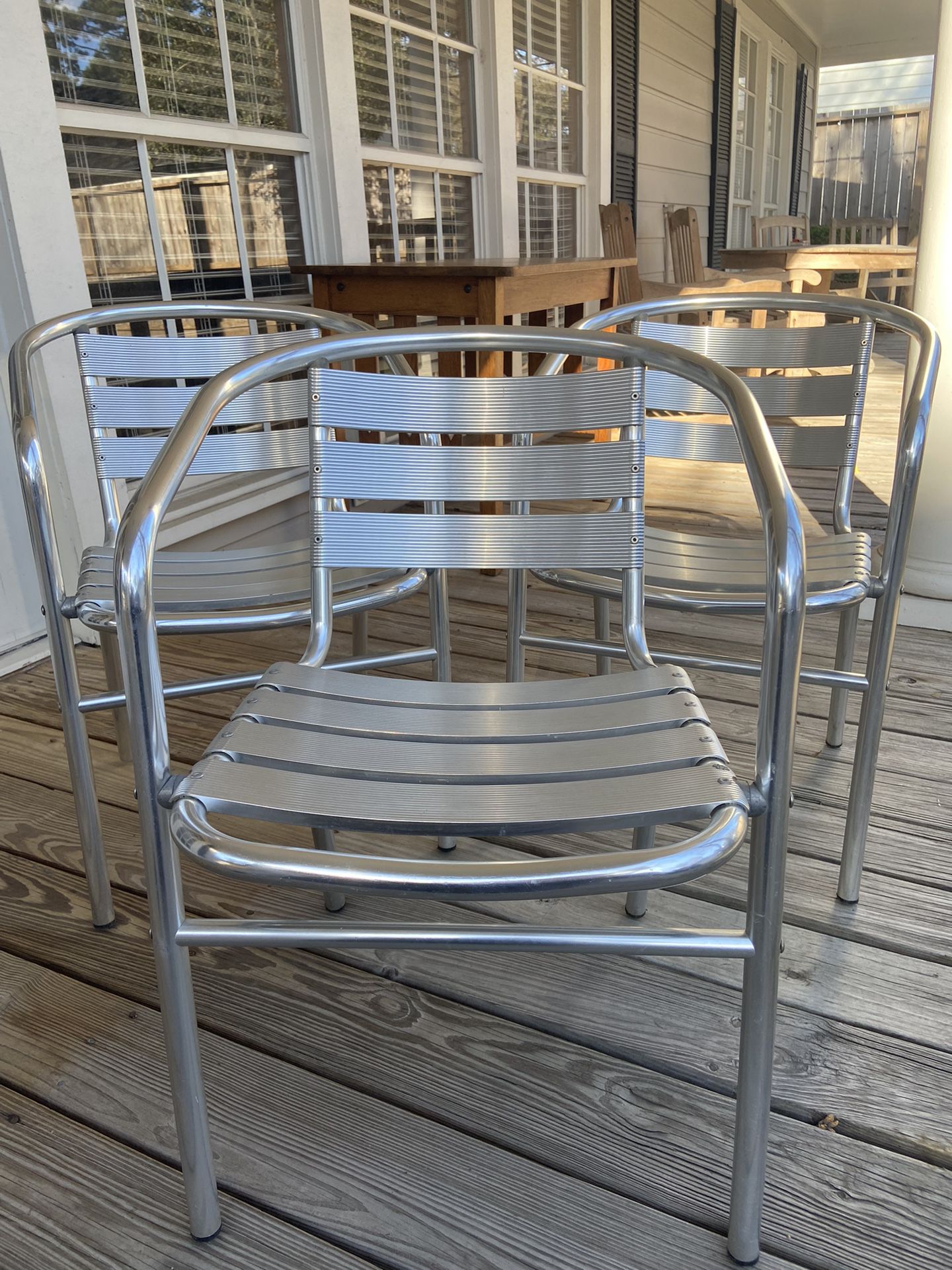 3/Outdoor Slat Back Stack..Aluminum Chairs