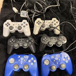 Lot of 6 Sony PlayStation PS1 PS2 Controllers DualShock & Third-Party – Untested