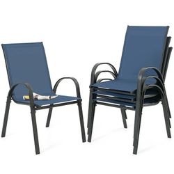 4-Pack Patio Chairs – Stackable Outdoor Dining Set, Blue & Black
