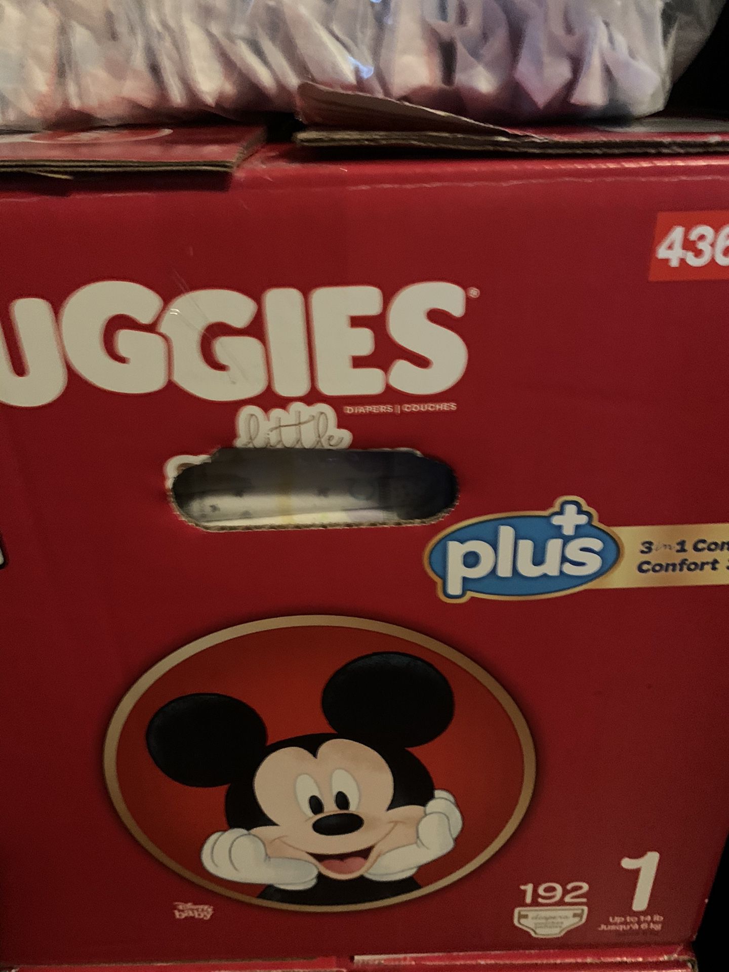 One boxes of Huggies diapers size 1 (192 count)