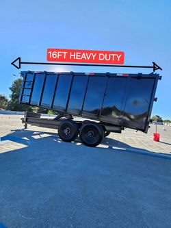 HEAVY DUTY NEW GOLIAT DUMP DECKOVER TRAILER 16X8X4 FT SCISSOR HOIST 13 TONS,IDEAL FOR TRANSPORT BOB CAT-8' WIDE-8000 LBS AXLES-
SET RAMPS-TOOL BOX-LED