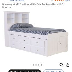 White Twin Bookcase Bed With 6 Drawers