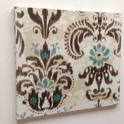 Paisley-Look White Turquoise Brown Wall Decor Art 45×39