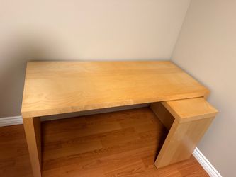 Heavy-Duty Wood Desk with Pull-Out Side Table + Glass Tops