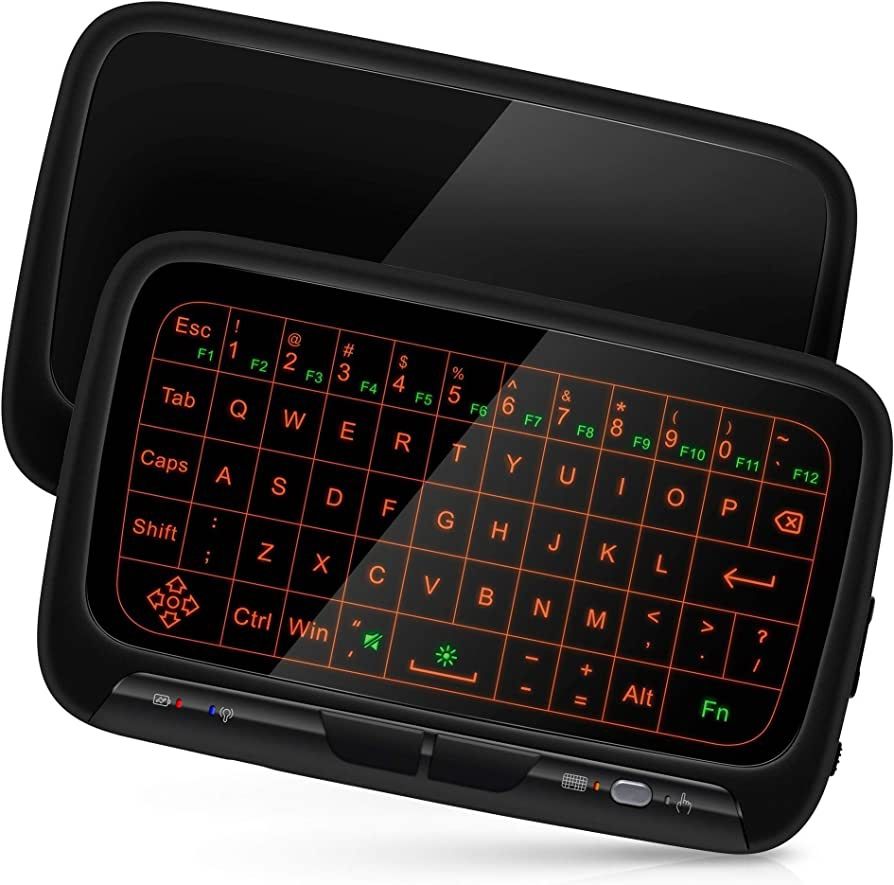 ILEBYGO 2.4Ghz Mini Wireless Keyboard Touchpad Combo with 3 Level Backlit Rechargeable Full Screen Remote Control for Android TV Box, Projector, IPTV,