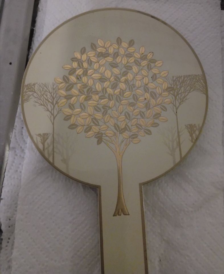 Vintage Otagiri Japan Hand Held Vanity Magnifying Mirror Tree Pattern.