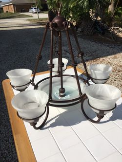 Antique Bronze and Art Glass Chandelier