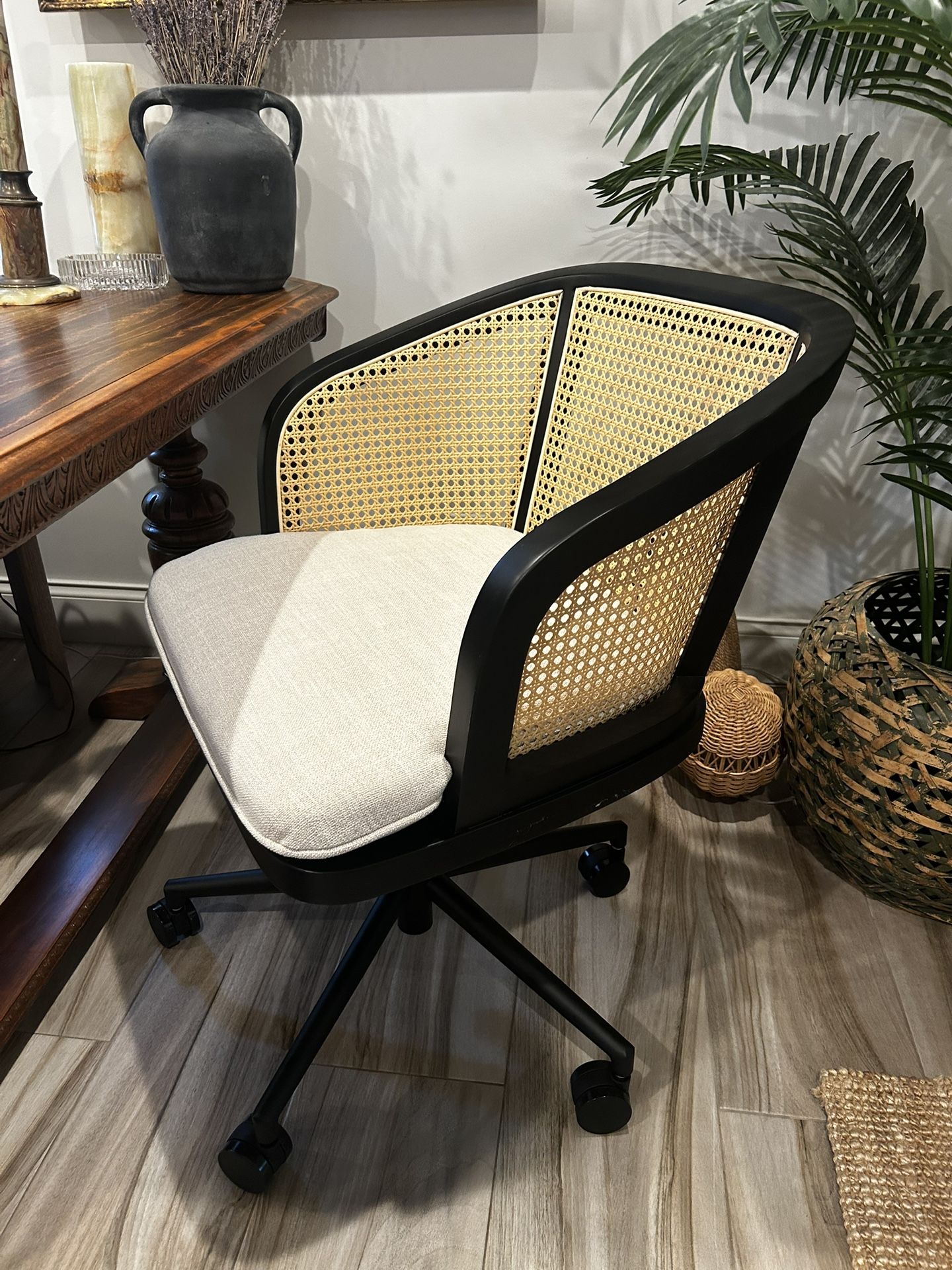 Beautiful Cane And Solid Wood Office Chair With Cushion