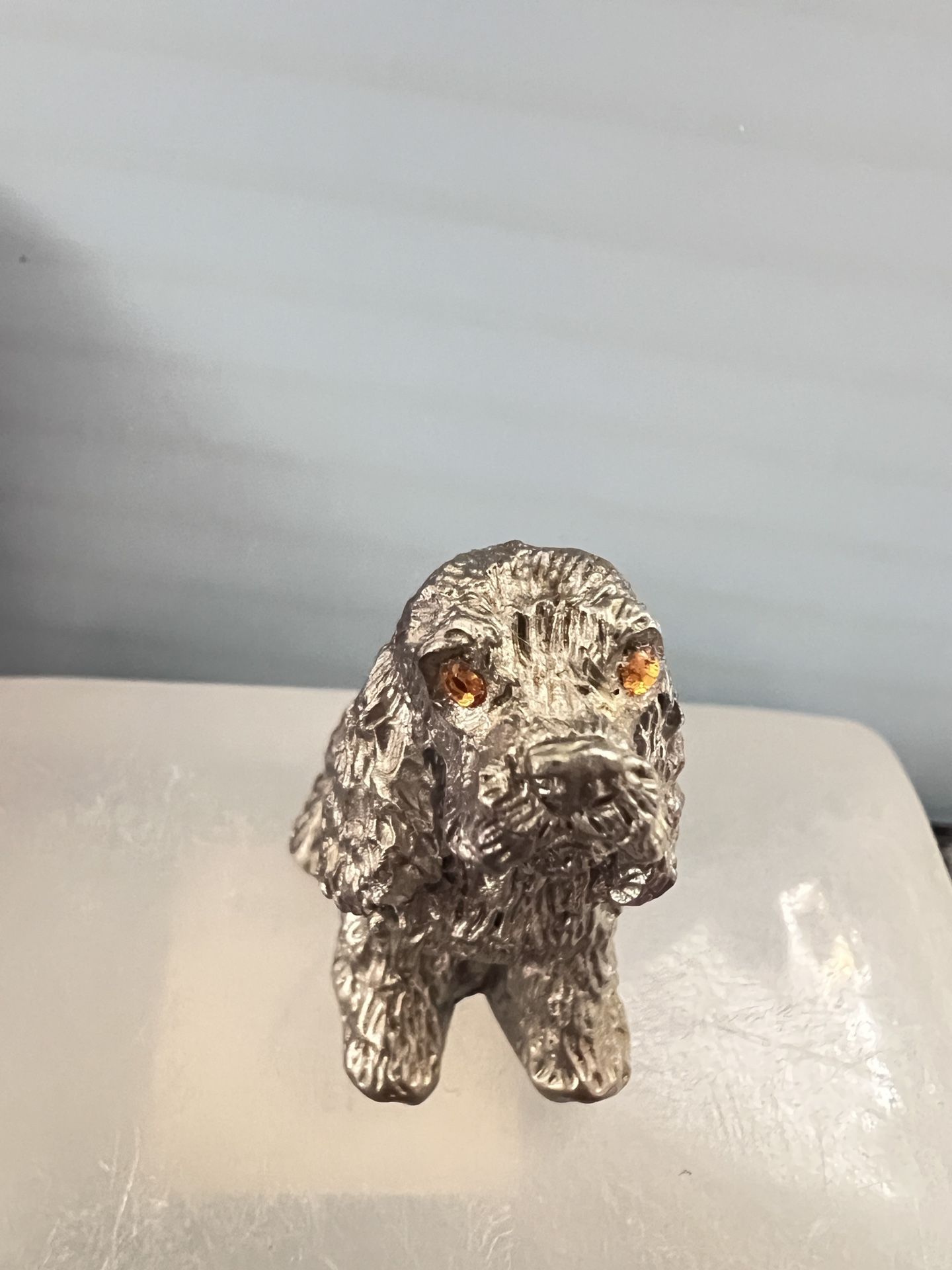 Cocker spaniel dog figurine hand-cast piece made from lead-free pewter and Amber eyes