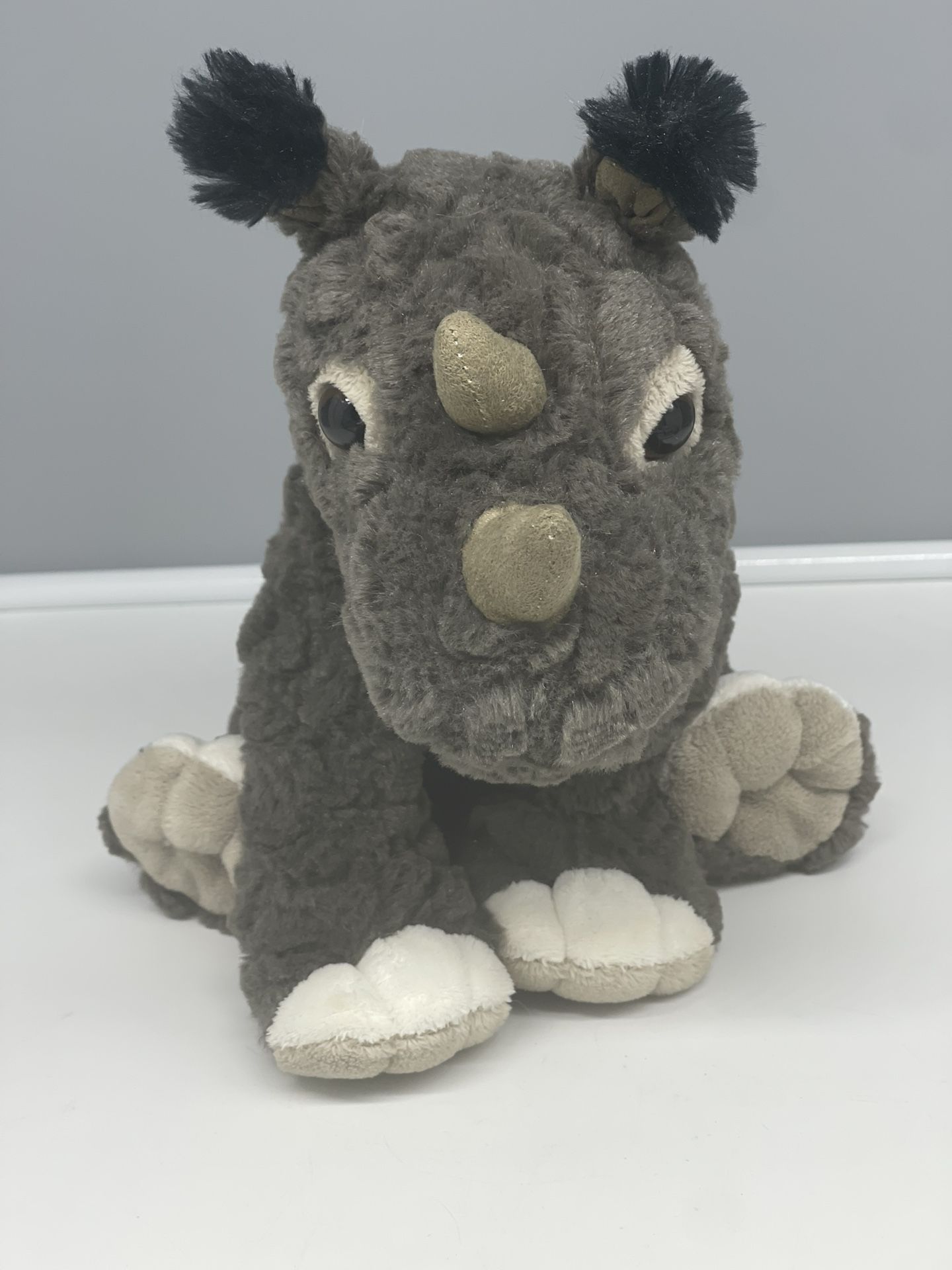 The petting zoo rhinoceros stuffed animal plush gray 12” 2011 soft!