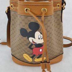 Gucci Mickey Mouse Leather Drawstring Purse