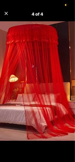 XL red canopy bed