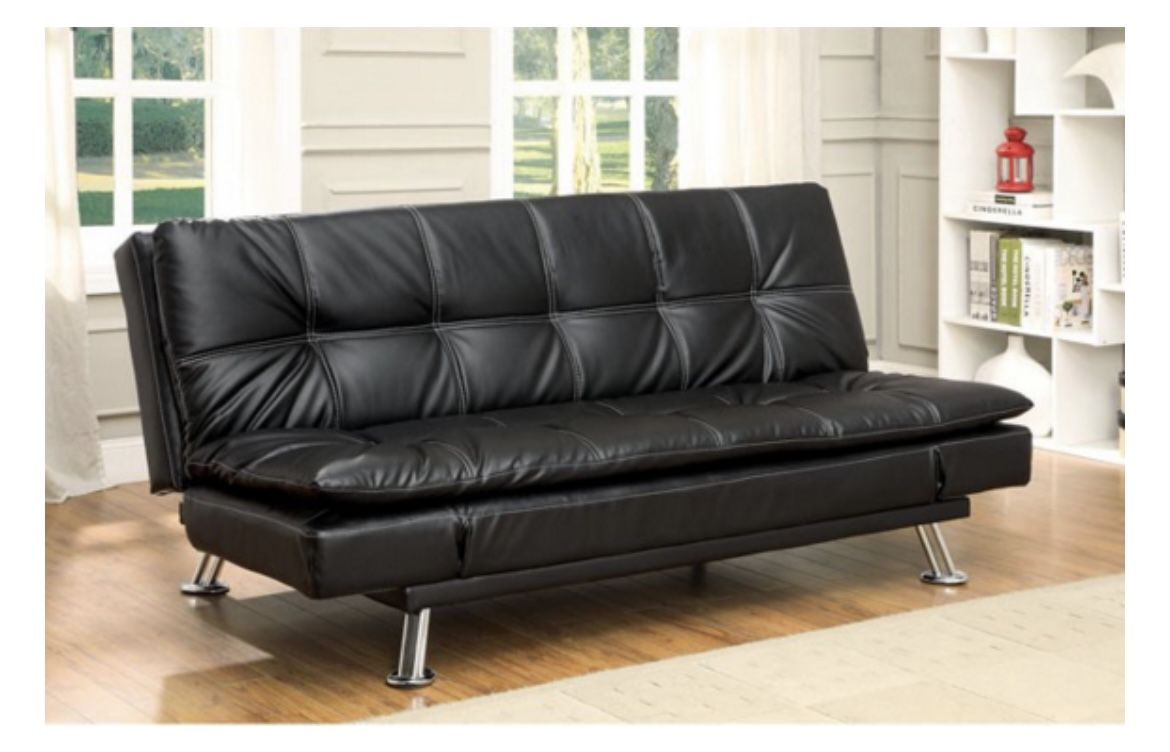 Black Faux Leather Futon Sofa 