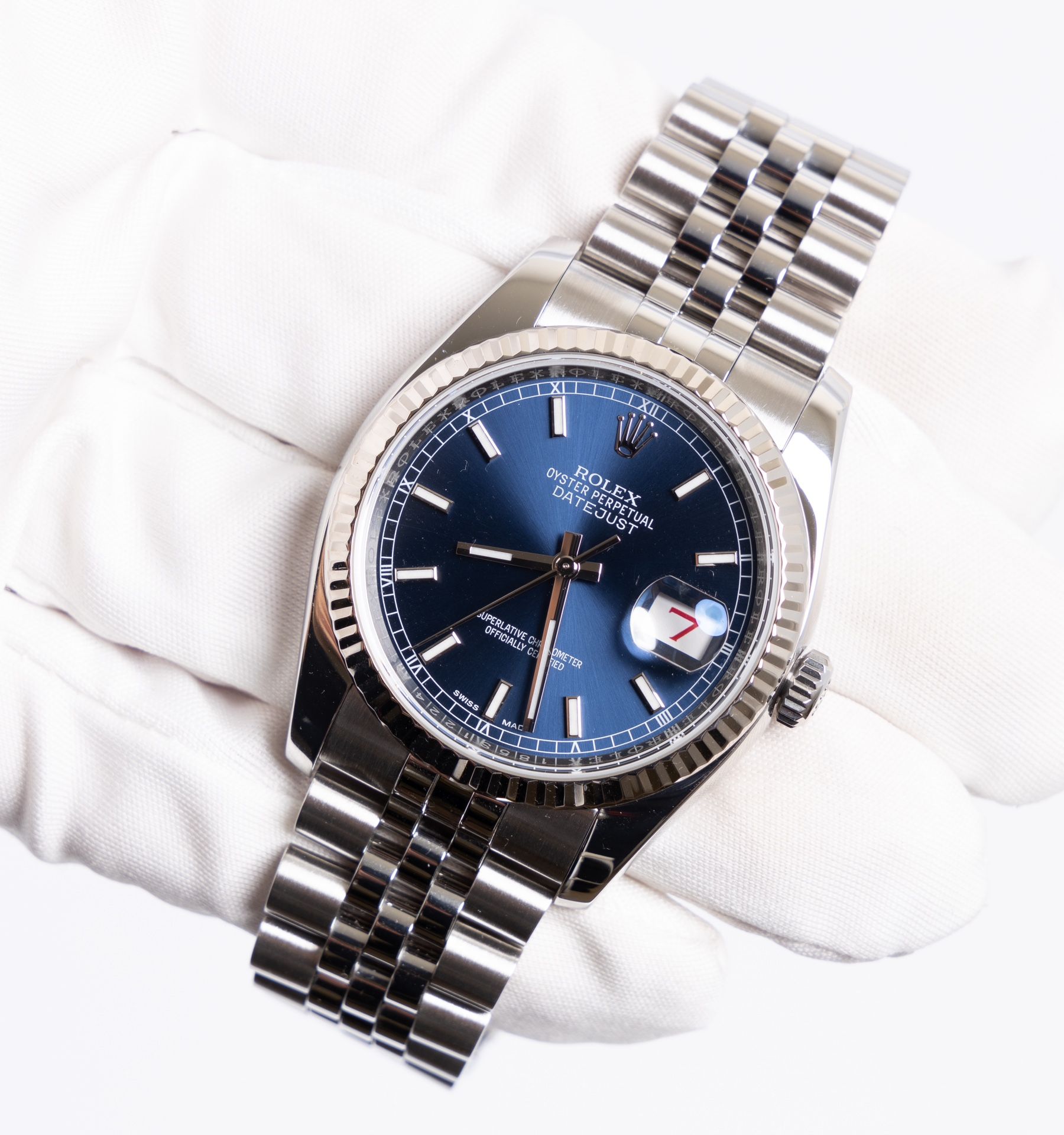 Rolex Datejust 36mm White Gold 18k Steel Blue Roulette Dial Fluted ...