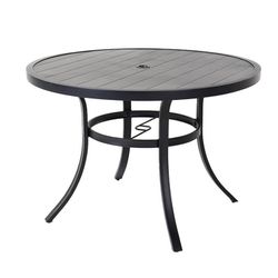 NEW-Grand Patio Outdoor & Indoor EMMA Steel Dining Table, Rust Resistant, Faux Woodgrain Top (Φ41.93''), 28.5'' H with Umbrella Hole, Round