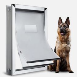 Hanimal Heavy Duty Aluminum Large Dog Door, Walls With 2 Flaps, Silver