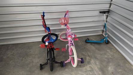 Kids bike and scooter.
