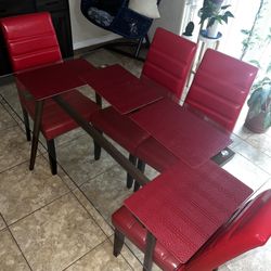 Modern Glass Dining Table w/ Red Chairs