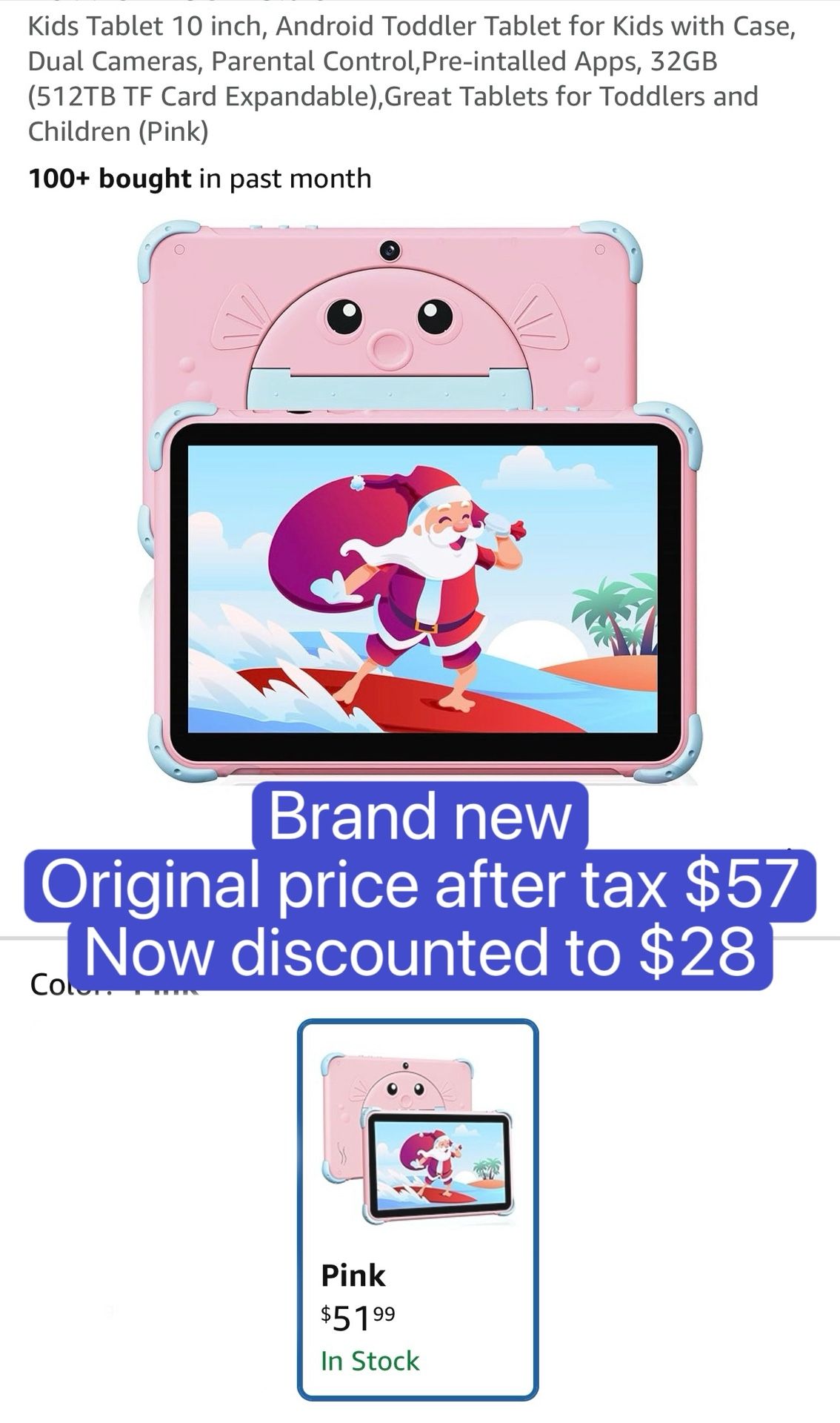 Kids Tablet 10 inch, Android Toddler Tablet for Kids with Case, Dual Cameras, Parental Control,Pre-intalled Apps, 32GB (512TB TF Card Expandable),Grea