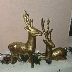 2 GOLD LEAF DEER  Elegant 27 In × 17 In. See 5 Pics With Yard Stick