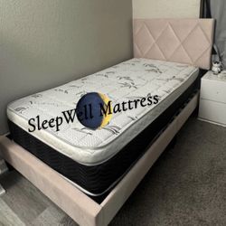 Twin Size Bed Frame With Pillow Top Mattress Included 