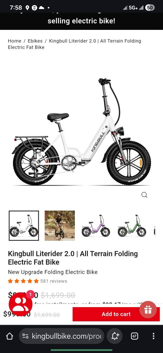 Kingbull Ebike 750watt 100wat Peak