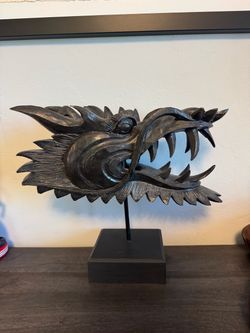 Hand-Carved Wooden Dragon Head Sculpture