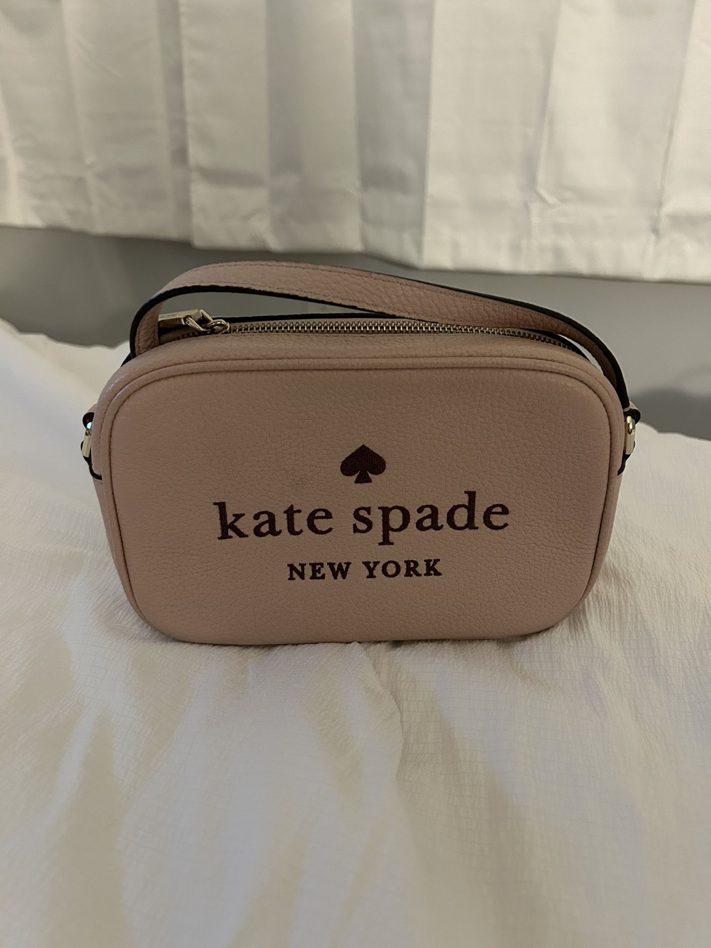 Kate Spade Mini Pink Embossed Leather Glitter Logo Camera Bag Crossbody Handbag