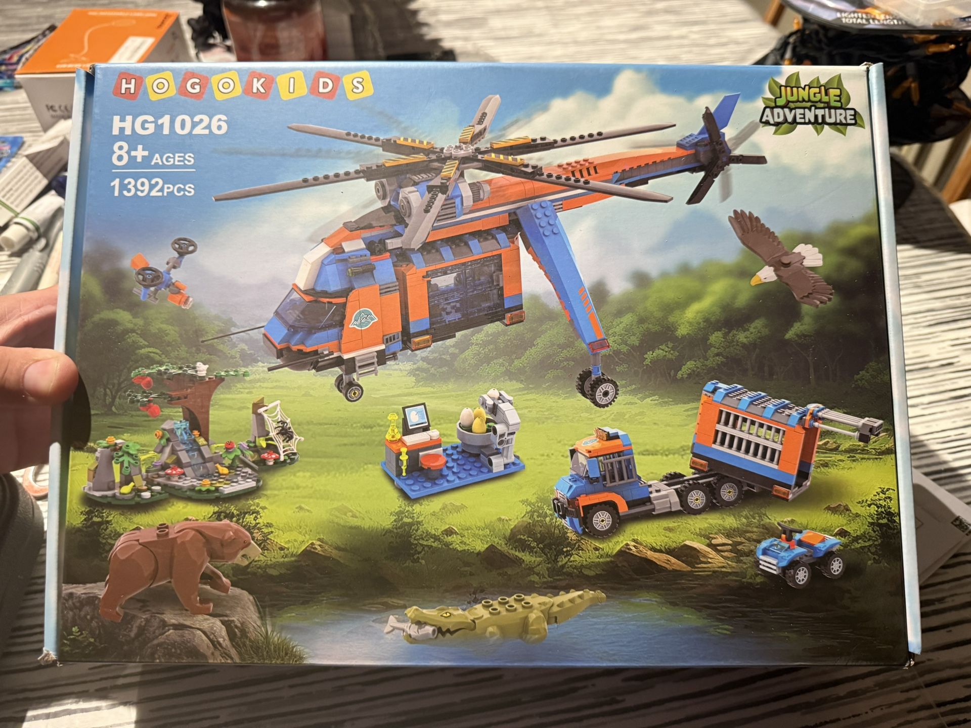 City Jungle Adventurer Helicopter Building Set - Forest Animal Rescue Airplane Truck Car Crocodile Brown Bear Wildlife Building Blocks Toy for Kids Bo