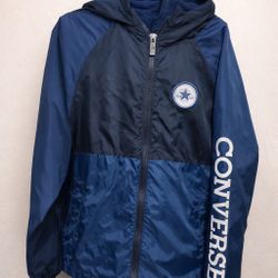 🧥 Converse Hooded Windbreaker Jacket – Blue – Kids Small 8-10 YR