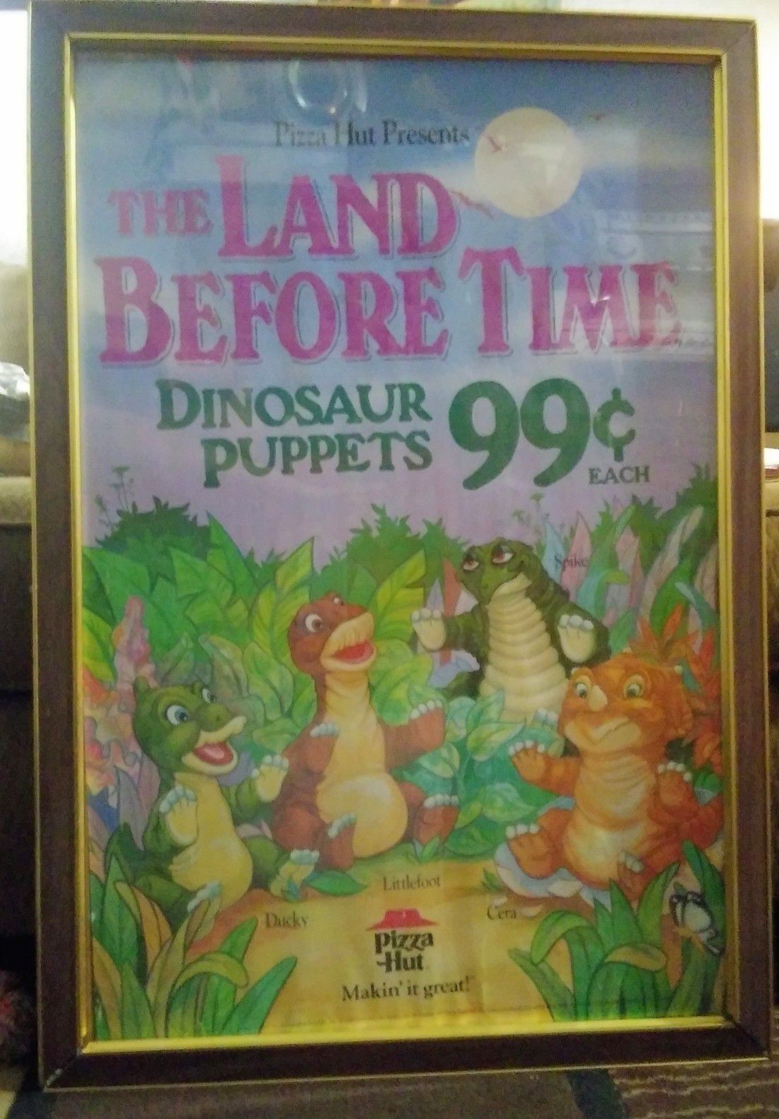 1988 Pizza Hut Land Before Time Promotional Advertising Poster