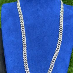 14k White Gold Mini Cuban With Diamonds 