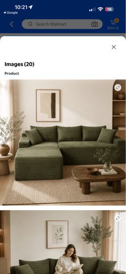 Green Corduroy Sectional Sofa with Chaise