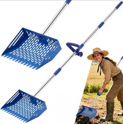 2-in-1 Chicken Poop Scooper & Rake, 10 Inch Chicken Coop Scoop with 37" to 65" Adjustable Stainless Steel Handle, Pooper Scooper Set with Gloves,(2682
