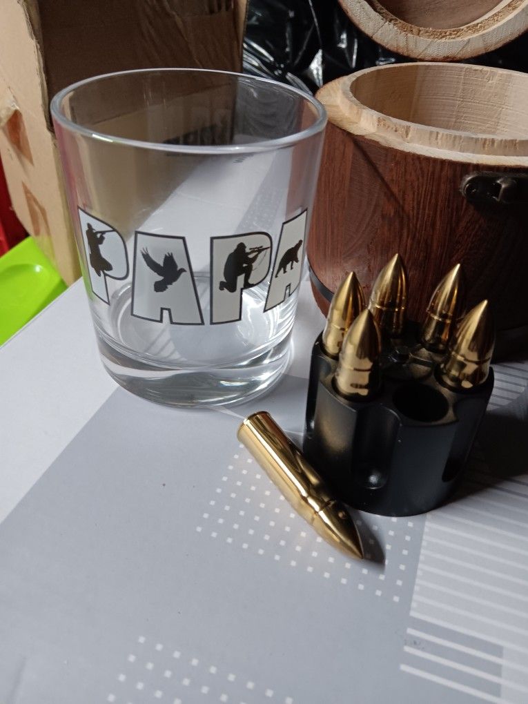 Lighten Life Papa Whiskey Glass with Stones in Barrel