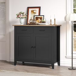 Entryway Storage Cabinet with 2 Drawers and 2 Doors, Wood Accent Cabinet for Living Room, Black