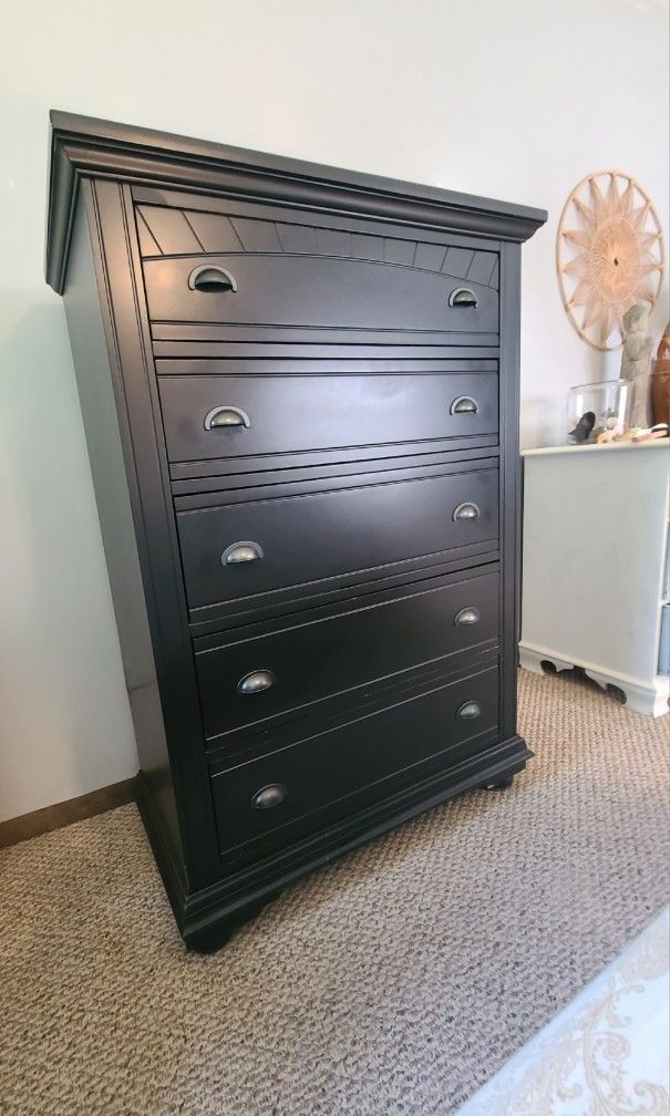 5 Drawer Tall Black Bureau