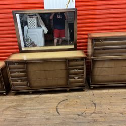 United Furniture Corporation Mid Century Modern Bedroom Dresser, Tall boy Dresser , and Nightstand  Nightstand  22” wide 16  3/4” deep  25 1/4” tall  
