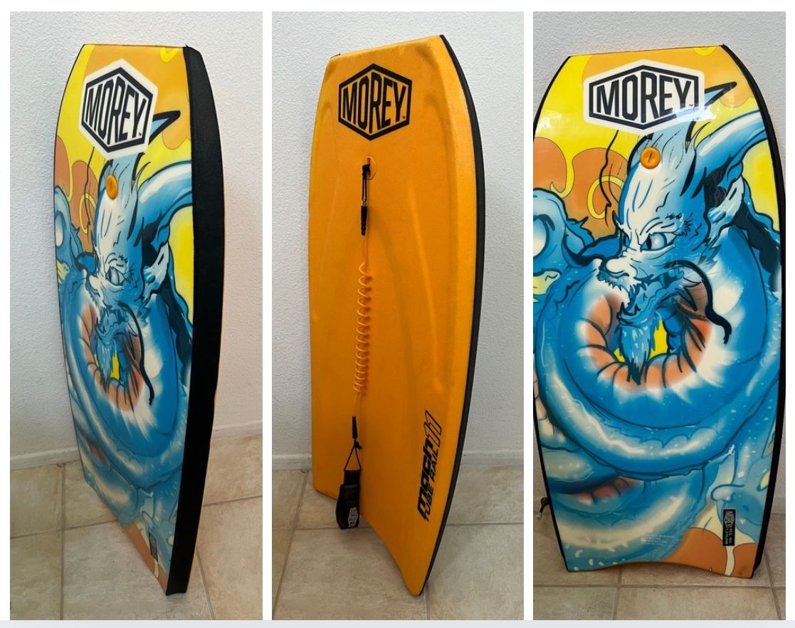 Boogie Body Board MOREY Mach 11 Tube Rail SIZE 42'' X 21''. Good used condition! Comes exactly as shown with leash.