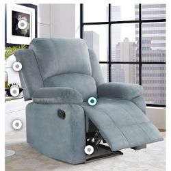Phoenix Home Fabric Manual Recliner Chair for Adults, Comfy Reclining Chairs with Overstuffed Arm and Back, Single Sofa for Living Room, Grey I'm