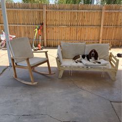 Patio Furniture, Rocking Chair & Two Seat Bench