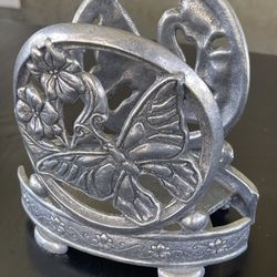 Vintage Carson 2000 pewter butterfly oval candle napkin jar holder