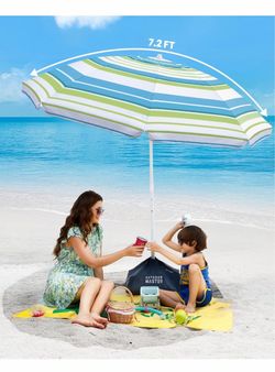 OutdoorMaster 7.2ft Beach Umbrellas for Sand with Sandbag & Anchor