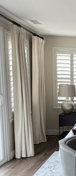 Luxury Ivory Chenille Drapes – 4 Panels (98”) with Black Curtain Rings