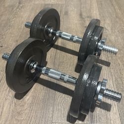 Set Of Cast Iron Adjustable Dumbbells 21 lbs Each. Total (42 Lbs)