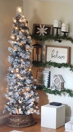 7 Foot Pre-lit Flocked Slim Christmas Tree