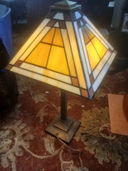 Antique stle stained glass craftsman lamp art deco brass glass